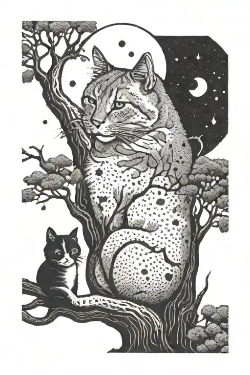 Cat Moon Tree