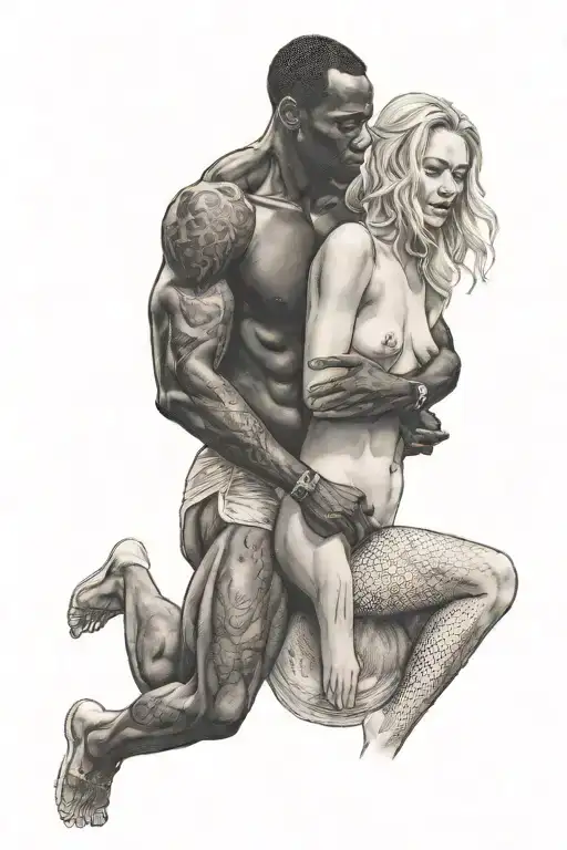 Nude Slim Shy Young Blonde European Girl Ride On Muscular African Man's Back