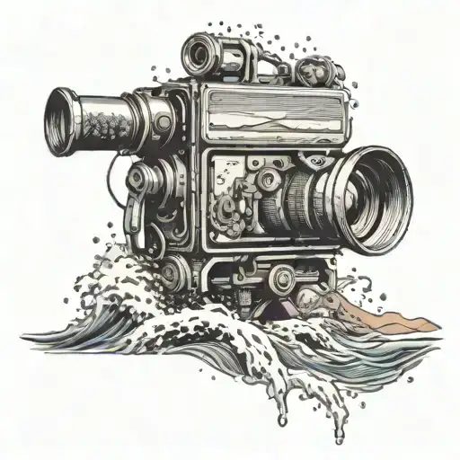 A Movie Camera Shooting A Scene Of Crashing Waves On The Beach
