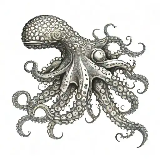 A Dotwork Tattoo Of A Robotic Octopus Exploring The Streets Of Lisbon