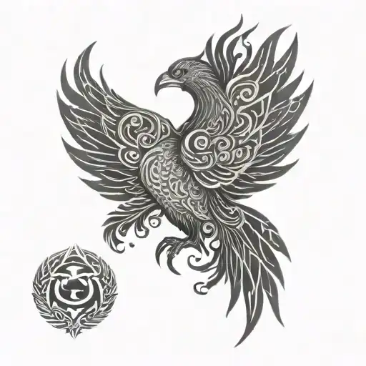 A Phoenix Symbolizing Strength And Resilience In A Dotwork Style