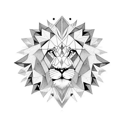 Geometric Lion Black And White With Eyes Coloured