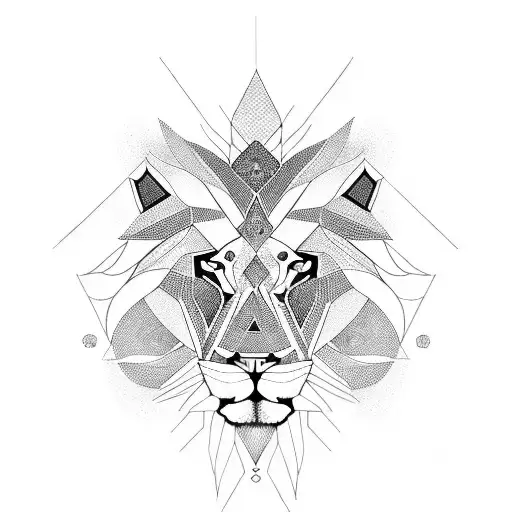 Geometric Lion Black And White With An African Symbol