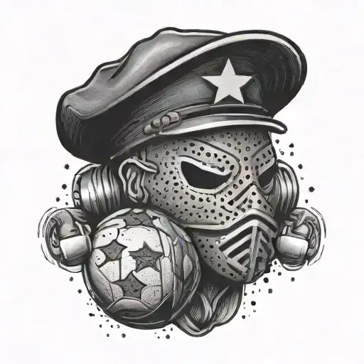 Designing A Tattoo Of A Football Hooligan Mask With Red Star Symbols In The Background