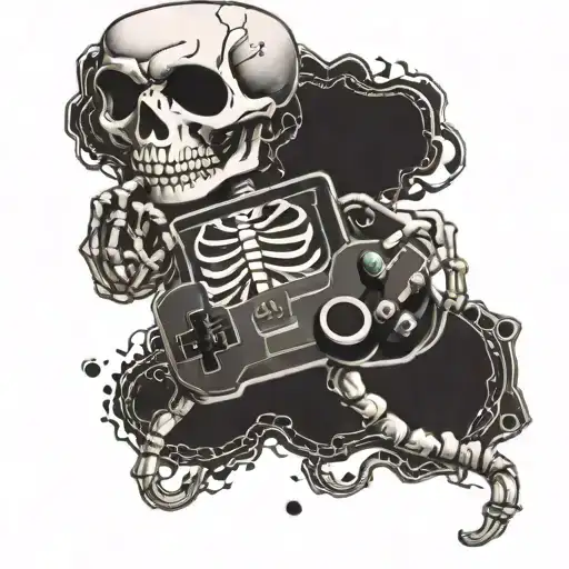 A Skeleton Playing A Video Game Controller Made Of Bones