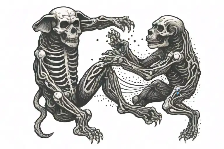 A Wrestling Match Between Two Skeleton Dogs
