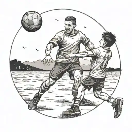 A Father And Child Playing Football Under A Moonlit Sky