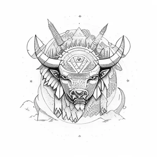 Mayan Constellation With Angry Buffalo