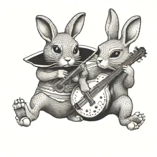 Create A Tattoo Of A Bunny Mariachi Band Playing Traditional Mexican Music