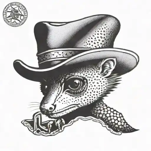 A Dotwork Design Of A Ranger's Hat With The Silhouette Of A Tarsius In The Background