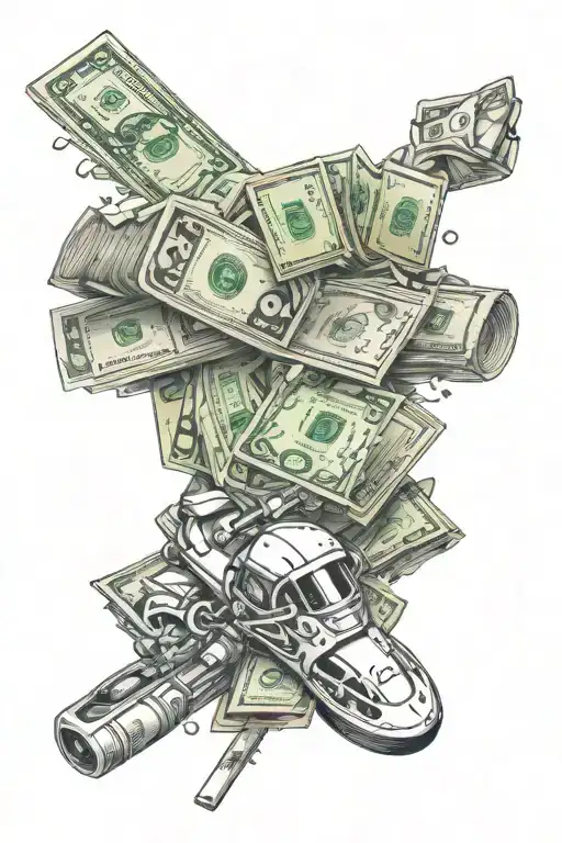 A Stack Of Money Surrounded By Various Drugs And Sportbike Parts