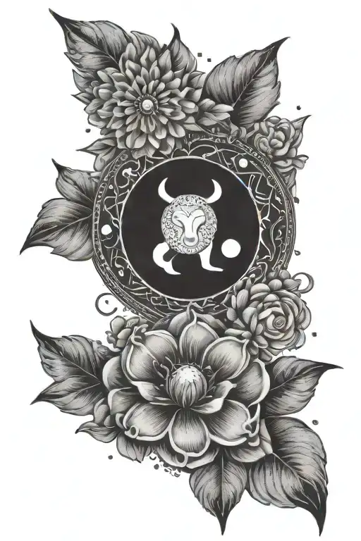 Moon Astro Sign Aries Symbol Merged Together Flower Sun
