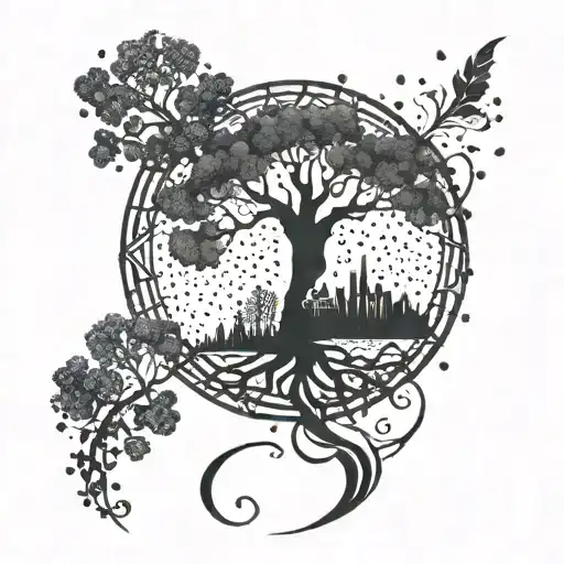 An Abstract Representation Of Evolution With A Tree Of Life Merging Into A Galaxy