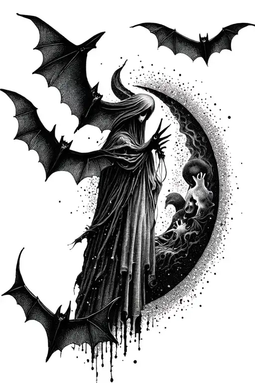 Ghost With Bats And Moon