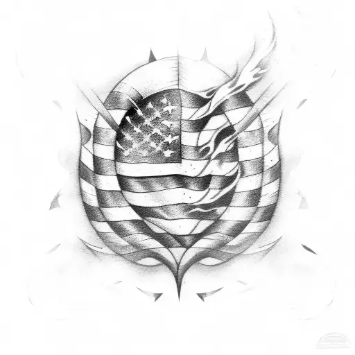 A Sleave Tatoo Of A Flag On Fire