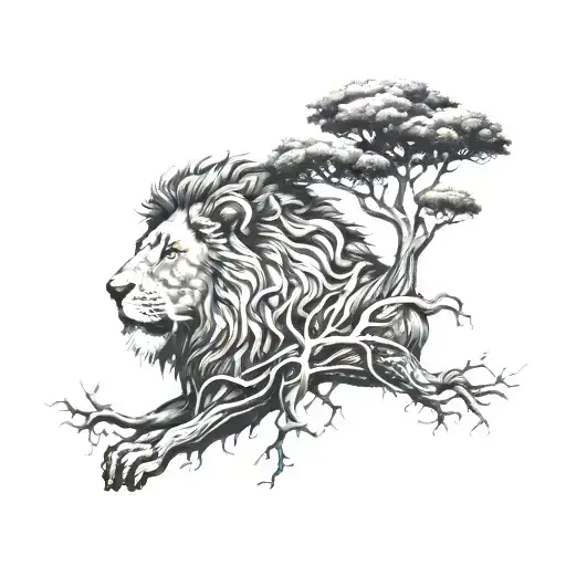 Big Tree And Lion Head In Treecrown