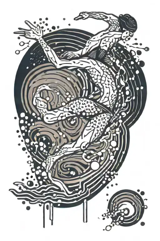 A Swimmer Diving Into A Pool Of Abstract Art