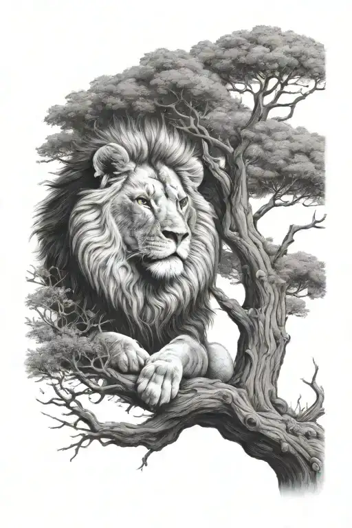 Babylion Sitting On A Big Tree With Big Treecrown In Optical Illusion