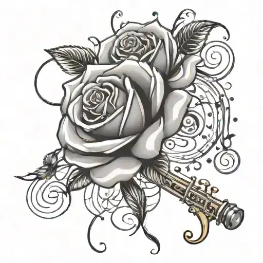A Tribal Rose Intertwined With A Musical Staff And Notes