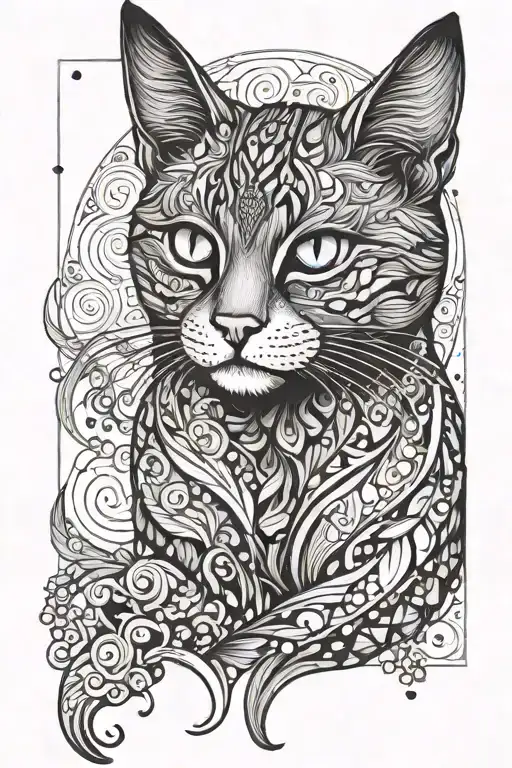 Whimsical Fine Line Fantasy Cat