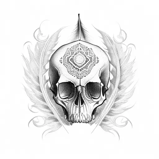 Filigree Feather Enclosed Skull