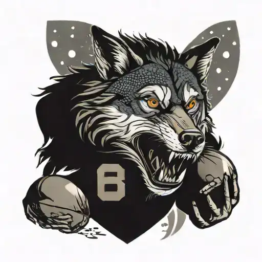 A Dynamic Football Player Design With A Wolf Motif Integrated Into The Background