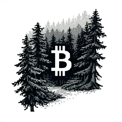 A Pixelated Forest Scene With A Hidden Bitcoin Symbol Among The Trees