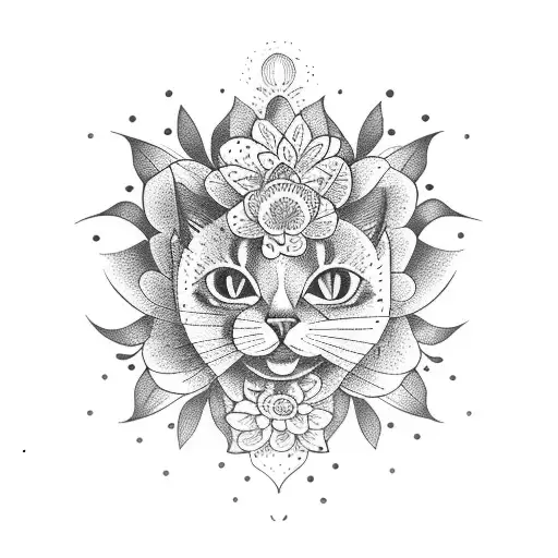 Hippie Flowers Mid Century Cat