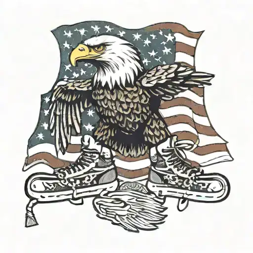 An Eagle With Hockey Skates Flying Over The Usa Flag