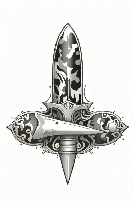 Design A Sleek And Intricate Dagger Hidden Within A Camouflage Pattern
