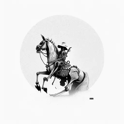 A Skeletal Cowboy Riding A Ghostly Horse Through A Desolate Western Landscape
