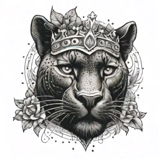 The Face Of A Black Panther With A King's Crown On Its Head And Electric Rays Around It