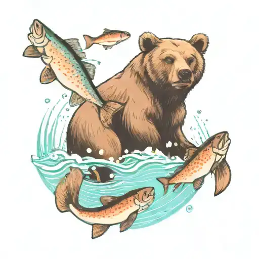 Bear Playing With Salmon Underwater
