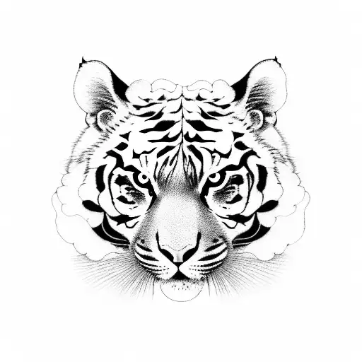 Two Full Body Tigers With Peony Background