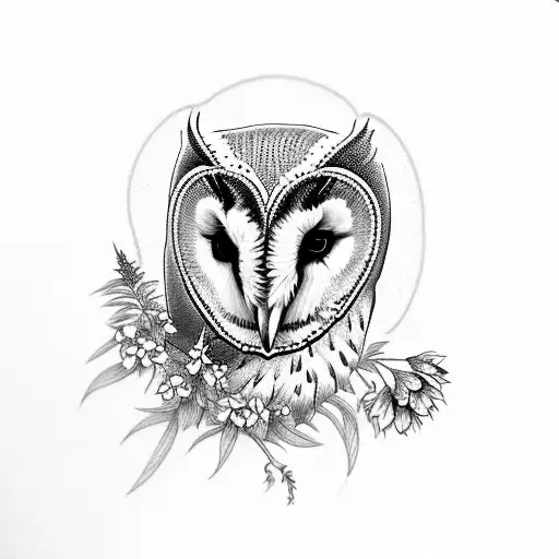 Full Barn Owl With Larkspur Flowers