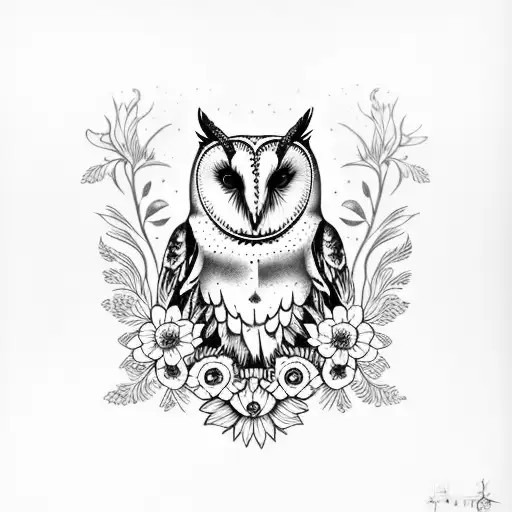 Full Barn Owl With Larkspur Flowers