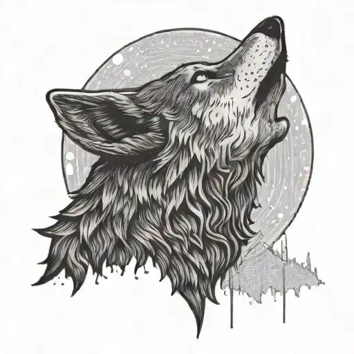 A Wolf Howling At The Moon In A Minimalist Dotwork Style