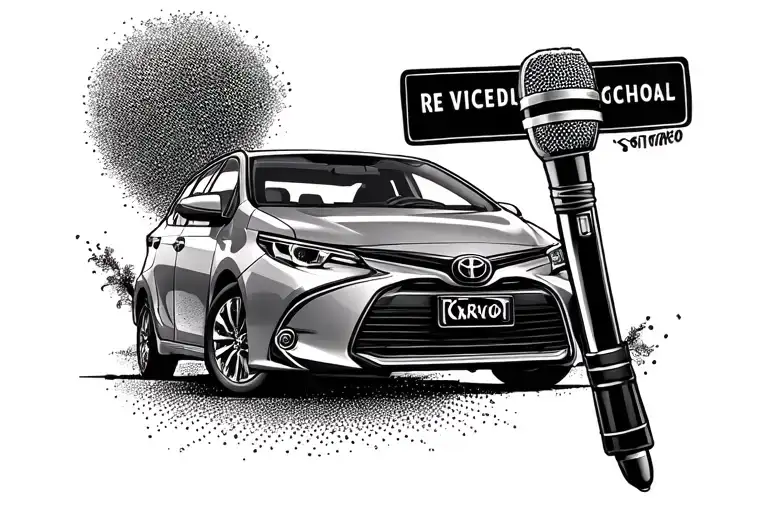 Backround Driving School With A Vios Car And A Watch And Karaoke Microphone