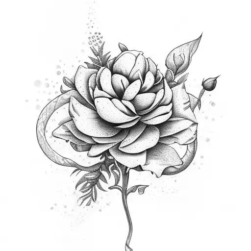 Snake With Peonies Wiht Leaves