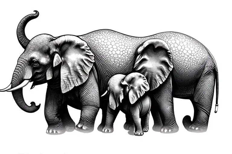 Elephant With Two Babies