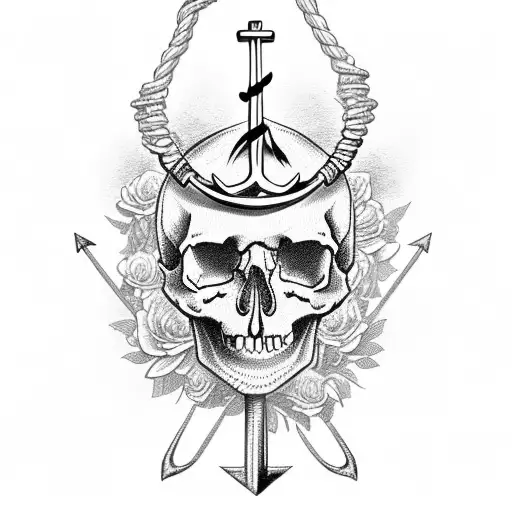 Skull Flowers Anchor Time Glass Skeleton Key