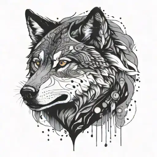 Incorporate A Wolf And Teufel In A Dynamic And Bold Composition To Represent Strength And Power