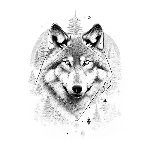 Brice Night Forest With A Wolf On A Rock