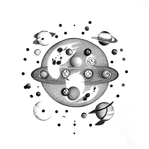 A Pool Table With Planets As The Balls And A Shooting Star As The Cue