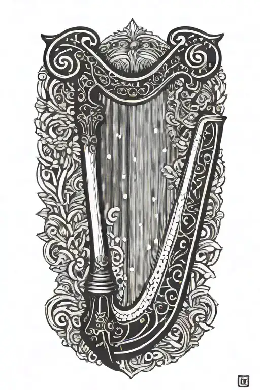 Harp Minimalist Tattoo No Background