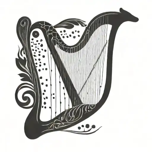 Harp Minimalist Tattoo Black
