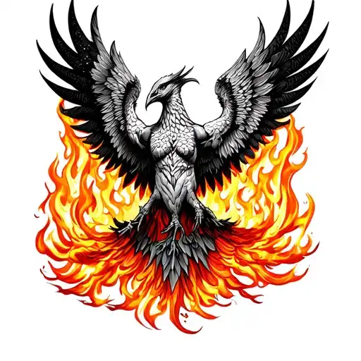 Phoenix Emerging From Flames Upper Back
