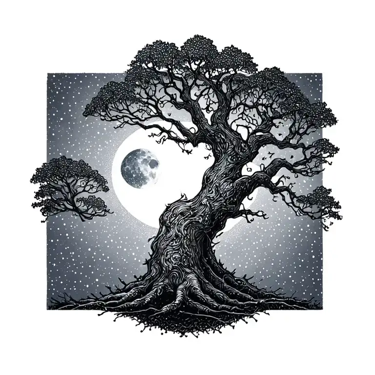 Tree And Moon Surrounded