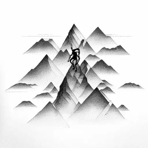 A Minimalist Tattoo Of A Climber Conquering A Mountain Peak