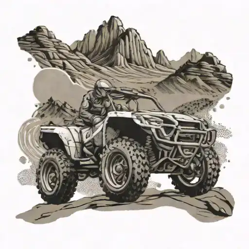 A Dirtbike And Truck Racing Through A Rugged Mountain Landscape